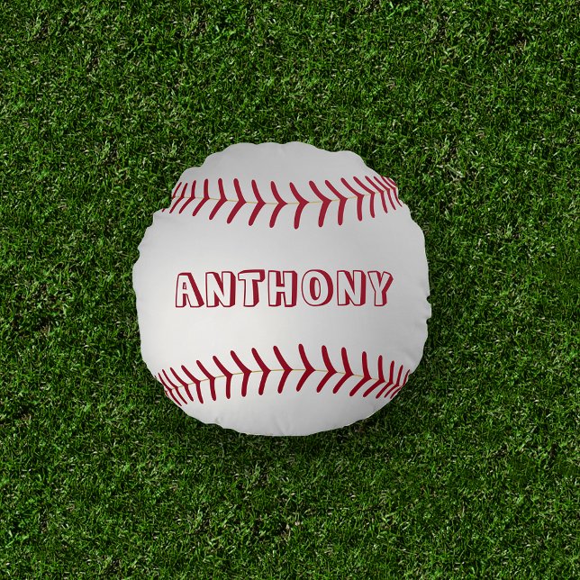 Custom Name Round Baseball Throw Pillow (Creator Uploaded)