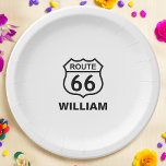 Custom Name Route 66 Sign Personalized Paper Plate<br><div class="desc">Customize this design and create your personalized Route 66 Paper Plate. You can TRANSFER this DESIGN on other Zazzle products and adjust it to fit most of the Zazzle items. You can also click the CUSTOMIZE button to add, delete or change details like background color, text, font or some graphics....</div>