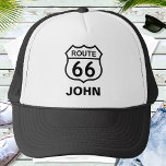 Custom Name Route 66 Sign Trucker Hat<br><div class="desc">Add your name and easily create your personalised Route 66 Trucker Hat. You can TRANSFER this DESIGN on other Zazzle products and adjust it to fit most of the Zazzle items. You can also click the CUSTOMIZE button to add, delete or change details like background colour, text, font or some...</div>