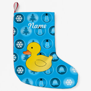 Custom name rubber duck blue christmas circles small christmas stocking