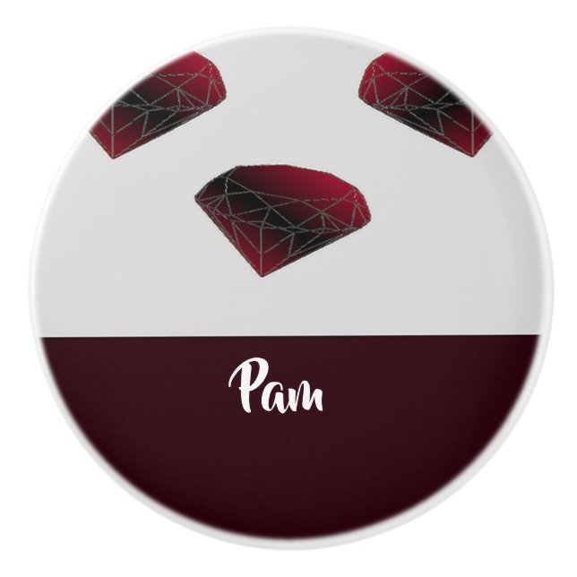 Custom name ruby red gemstones ceramic knob (Front)