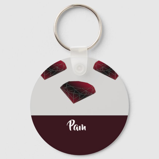 Custom name ruby red gemstones key ring (Front)