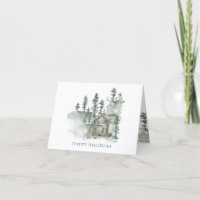Custom Name Rustic Cabin Watercolor Forest Green