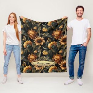 Custom Name Rustic Sunflower Vintage Watercolor Ar Fleece Blanket