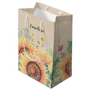 Custom Name   Rustic Sunflowers Wedding Favour Medium Gift Bag