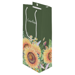 Custom Name   Rustic Sunflowers Wedding Wine Gift Bag