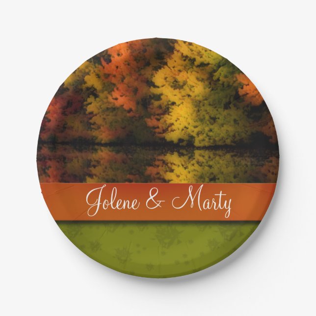 Custom Name Rustic Wedding Fall Scene Personalised Paper Plate (Front)