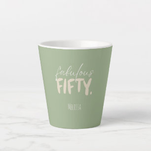 Custom Name - Sage Green Beige Fifty Latte Mug