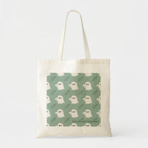 Custom Name Sage Green Knitting Ghost Canvas Tote Bag