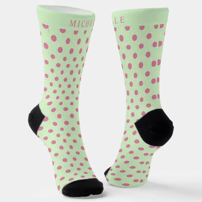 Custom Name Sage Green Pink Crew Socks (Angled)