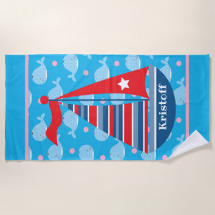 Custom Name Sailboat Kid's Boy's Beach Towel