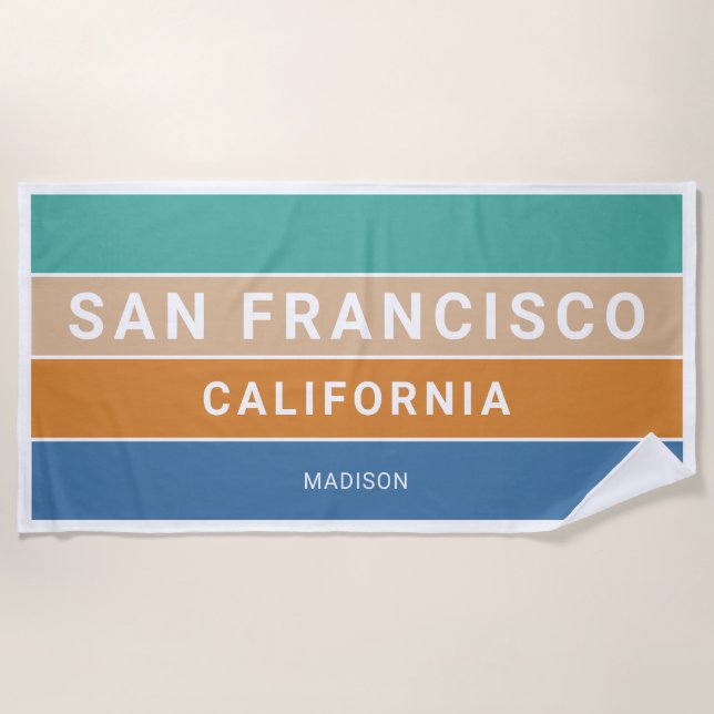 Custom Name San Francisco / YOUR TEXT Beach Towel (Front)