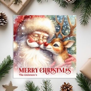 Custom Name Santa Rudolph Christmas Jigsaw Kids Jigsaw Puzzle