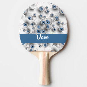 Custom name scary eyes ping pong paddle