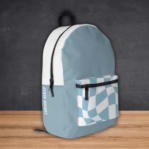 Custom Name School Backpacks - Blue Checkered