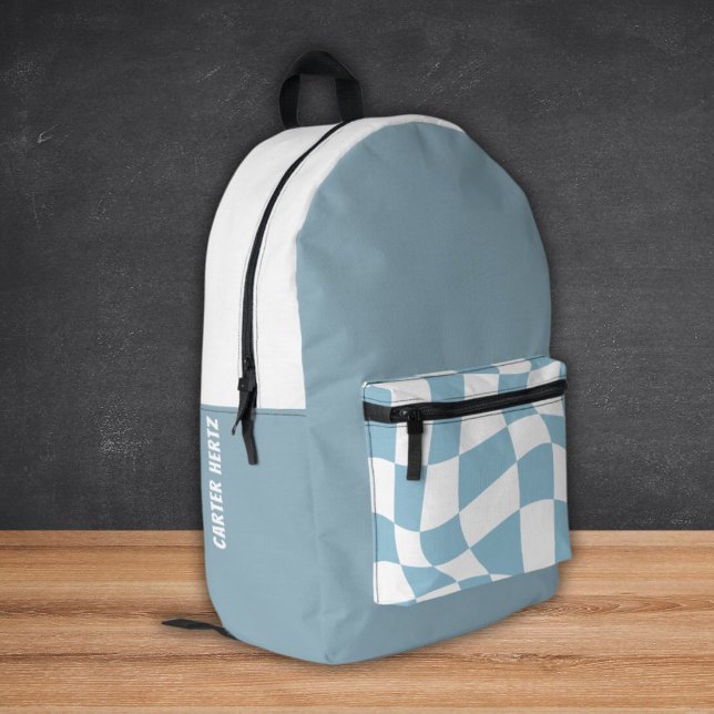 Custom Name School Backpacks - Blue Chequered (Custom Name School Backpacks)