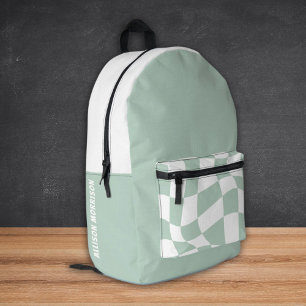 Custom Name School Backpacks - Sage Chequered