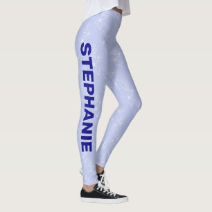 Custom name School team Light blue white flower Leggings