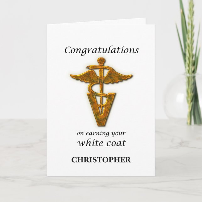 Custom Name School Veterinary White Coat Ceremony Card (Front)