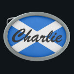 Custom Name Scottish Flag bbcnt Belt Buckle<br><div class="desc">Custom Name Scottish Flag Belt Buckle

Design © Trinkets and Things 2017 - AHP Design. All Rights Reserved.

030417</div>
