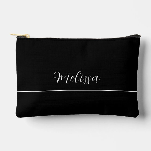 Custom name, script black and white accessory pouch (Front)