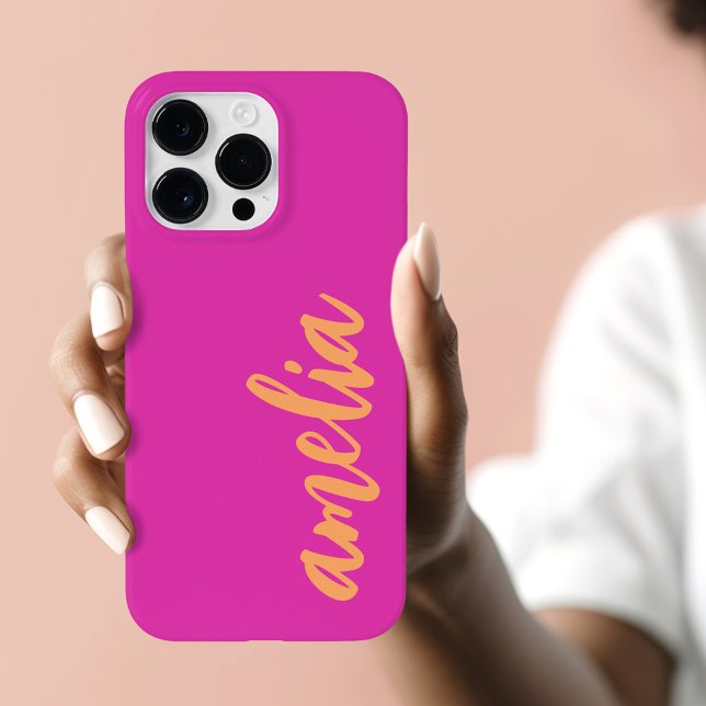 Custom name script bold magenta orange Case-Mate iPhone case (Custom name script bold magenta orange Case-Mate iPhone case)