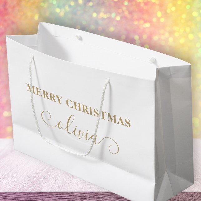 Custom Name Script Gold White Large Gift Bag (Creator Uploaded)
