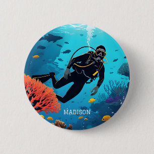 Custom Name Scuba Diver 6 Cm Round Badge