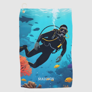 Custom Name Scuba Diver Golf Towel