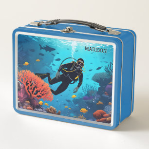 Custom Name Scuba Diver Metal Lunch Box