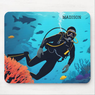 Custom Name Scuba Diver Mouse Pad