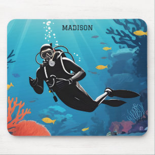 Custom Name Scuba Diver Mouse Pad