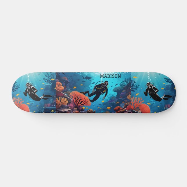 Custom Name Scuba Diver Skateboard (Horz)