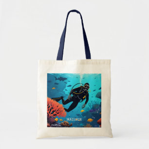 Custom Name Scuba Diver Tote Bag