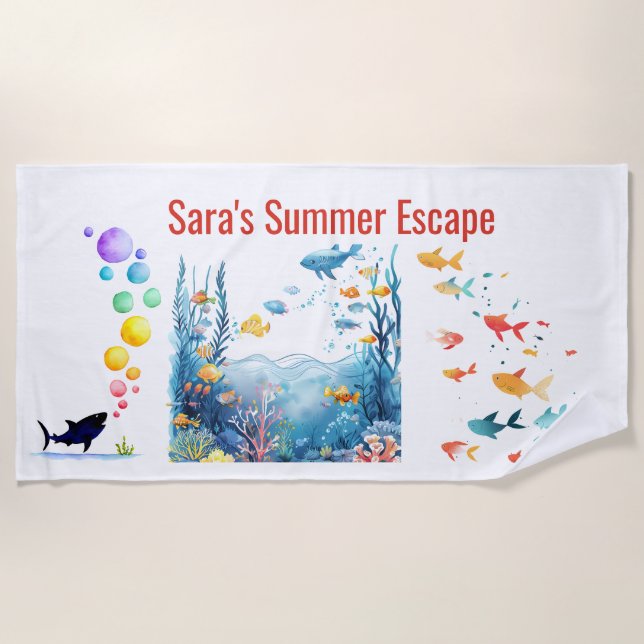Custom Name Sea Life Summer Beach Towel (Front)