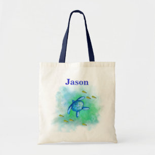 Custom Name Sea Turtle Tote Bag