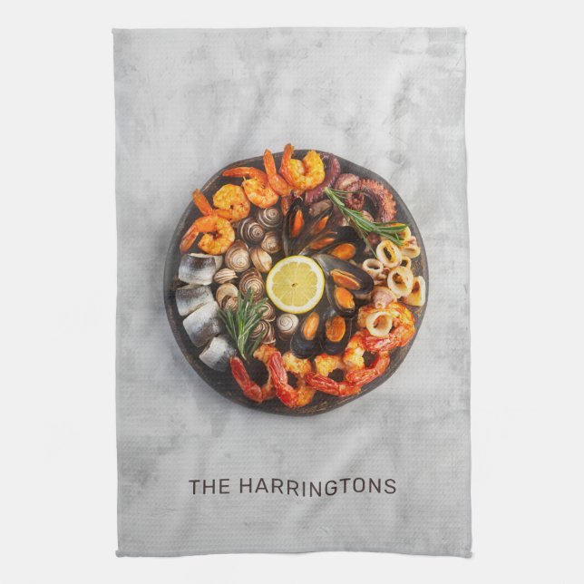 Custom name Seafood Platter Tea Towel (Vertical)