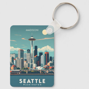 Custom Name Seattle Washington Key Ring