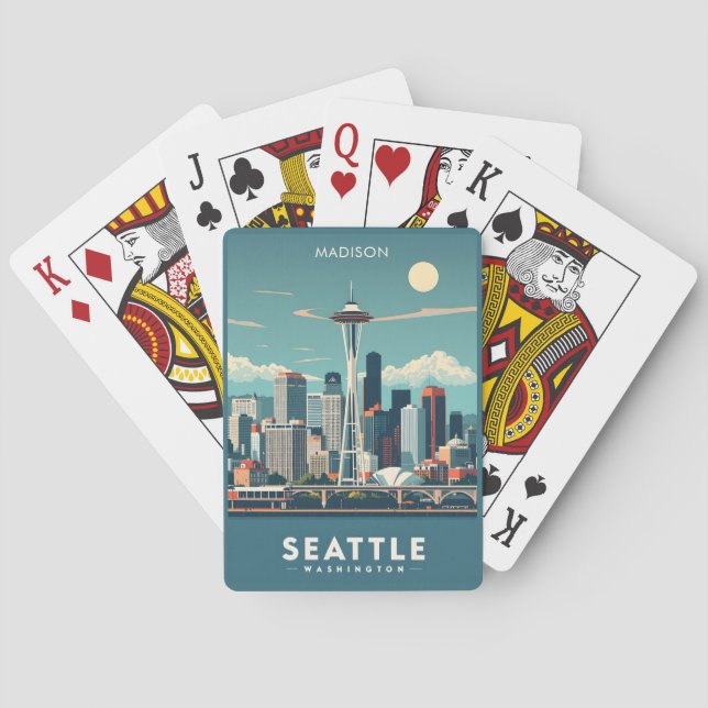 Custom Name Seattle Washington Playing Cards (Back)