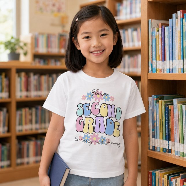 Custom Name Second Grade Learning and Growing T-Shirt (Creator Uploaded)