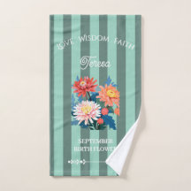 Custom Name September Birth Flower Towel Set