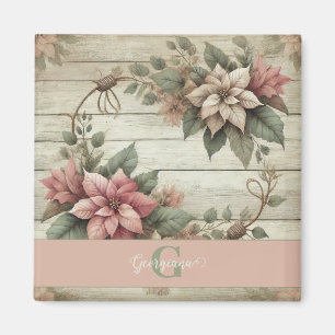 Custom Name Shabby Chic Pastel Poinsettias Garland Magnet