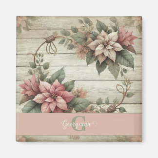 Custom Name Shabby Chic Pastel Poinsettias Garland Magnet