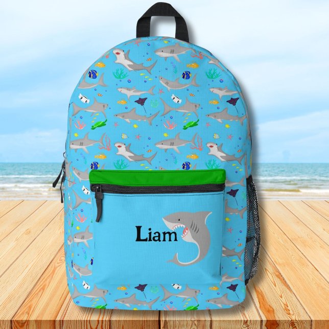 Custom Name Shark Design with Underwater Scene Printed Backpack (Creator Uploaded)