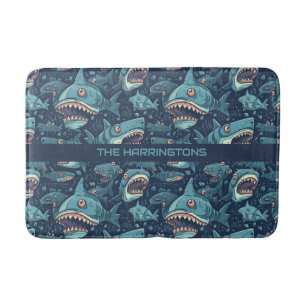 Custom Name Sharks Pattern Bath Mat