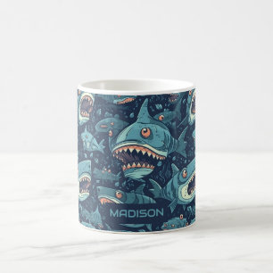 Custom Name Sharks Pattern Coffee Mug