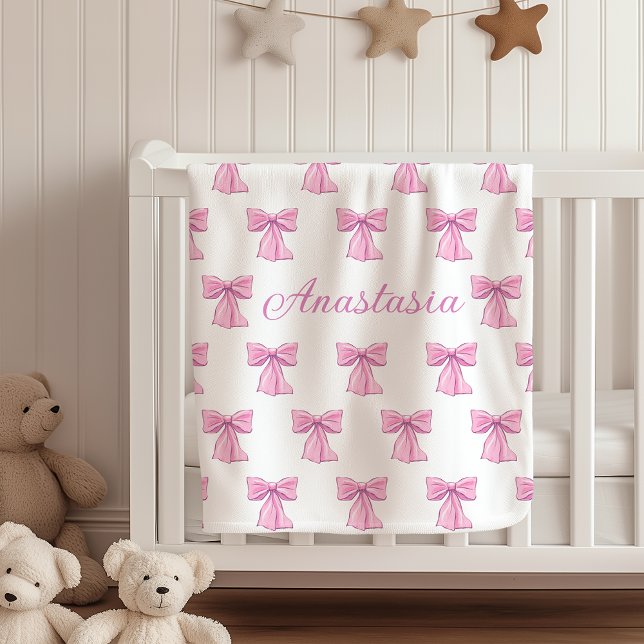 Custom Name Sherpa Blanket Coquette Pink Bow Decor (Creator Uploaded)