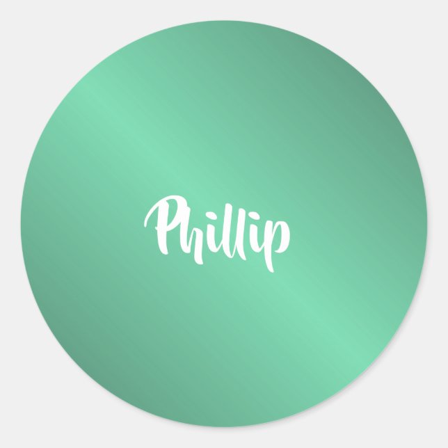 Custom name shiny turquoise classic round sticker (Front)