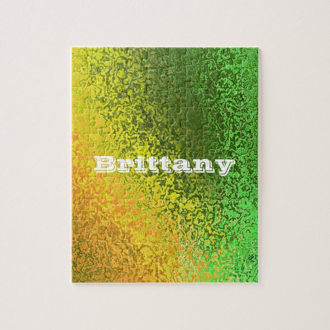Custom Name Shiny Yellow Green Gradient Art Jigsaw Puzzle (Vertical)