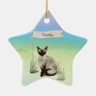 Custom Name Siamese Cat Pet Ceramic Tree Decoration